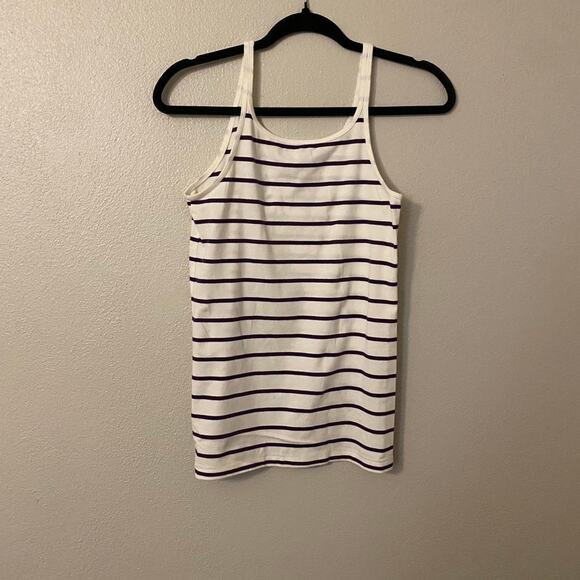 GAP Women's Stretch Striped Tank Top White Purple Sleeveless Casual Size L - Picture 2 of 3